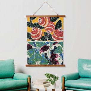 Tapisserie Suspendue Art floral abstrait magenta et orange vibrant