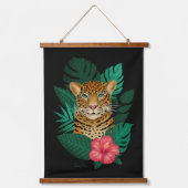 Tapisserie Suspendue Art Floral Jungle Leopard élégant | Noir vert (Recto)