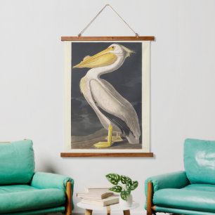 Tapisserie Suspendue Art vintage de l'Américain Pélican Blanc d'Audubon