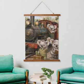 Tapisserie Suspendue Aventure en train de koalas à travers la brousse a