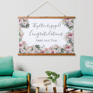 Tapisserie Suspendue Bannière de fiançailles élégante florale rose et b