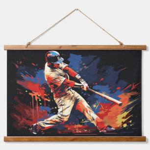 Tapisserie Suspendue Baseball Action Sport Peinture Art Décor Abstrait