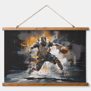 Tapisserie Suspendue Basket-ball Action Sport Peinture Art Déco Abstrai