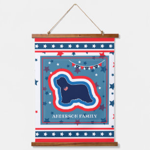 Tapisserie Suspendue Bearded Collie Étoiles Rouge Blanc Et Bleu 4 Juill