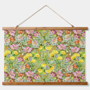 Tapisserie Suspendue Beau motif floral coloré rose jaune