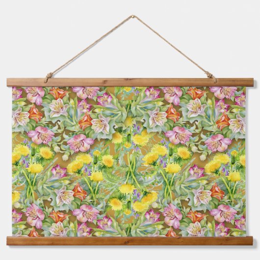 Tapisserie Suspendue Beau motif floral coloré rose jaune (Devant)