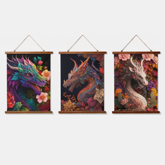 Tapisserie Suspendue Beaux Dragons Floraux (Tripler)