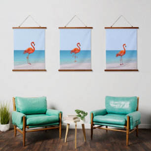 Tapisserie Suspendue Beaux Flamants roses sur la plage