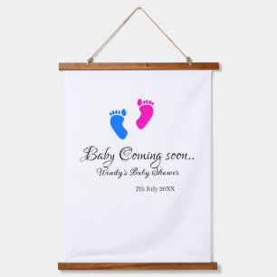 Tapisserie Suspendue Bébé à venir bientôt baby shower bleu rose bébé pi
