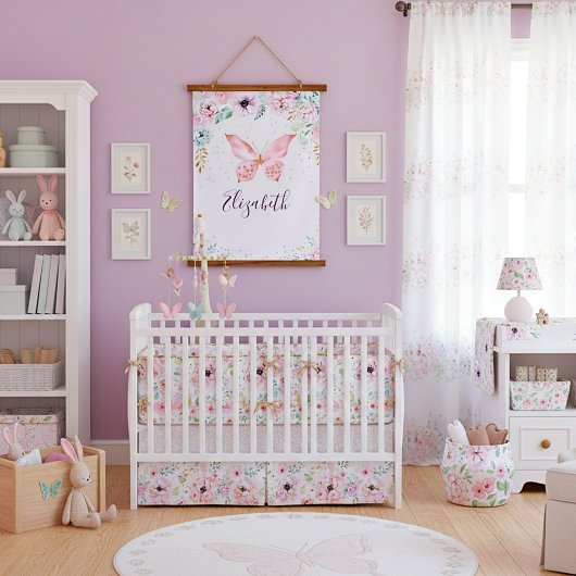 Tapisserie Suspendue Bébé pastel floral et papillon