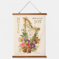 Belle harpe vintage à fleurs Musique citation CC12