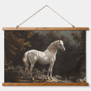 Tapisserie Suspendue Belle peinture à l'huile de cheval blanc Vintage