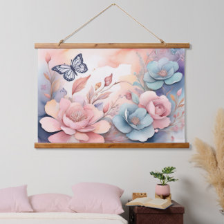 Tapisserie Suspendue Beurre floral mignon bleu Aquarelle IA Art