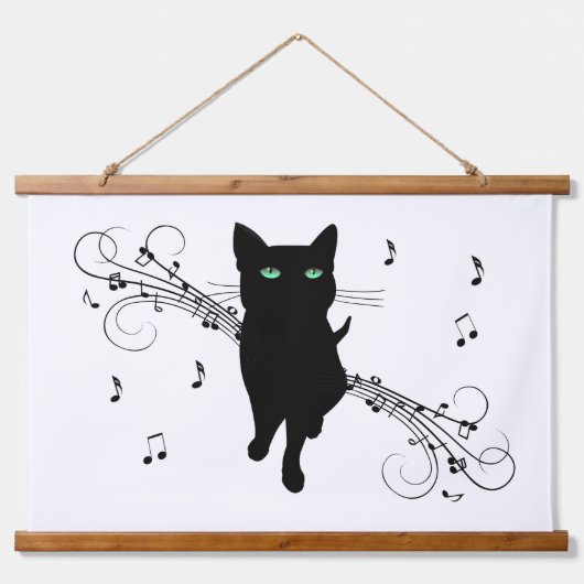 Tapisserie Suspendue Black Cat Surrounded by Whispering Notes of Music (Devant)