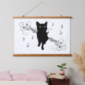 Tapisserie Suspendue Black Cat Surrounded by Whispering Notes of Music (Chambre à coucher)