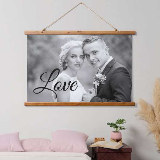 Tapisserie Suspendue Black Love script typographie mariage photo (Chambre à coucher)