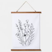 Tapisserie Suspendue Black White Line Drawn Flowers Florals Boho (Recto)