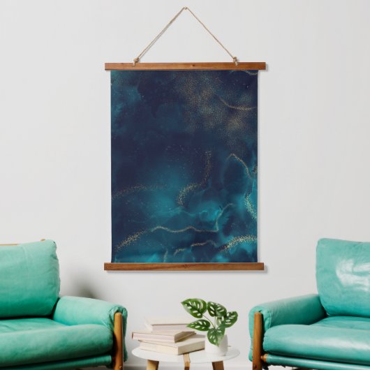 Tapisserie Suspendue Bleu Or Encre d'alcool Art Deep Blue Ocean (Salon)