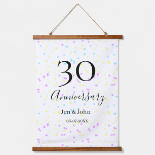 Tapisserie Suspendue Bleu rose jaune pois 30e anniversaire nom