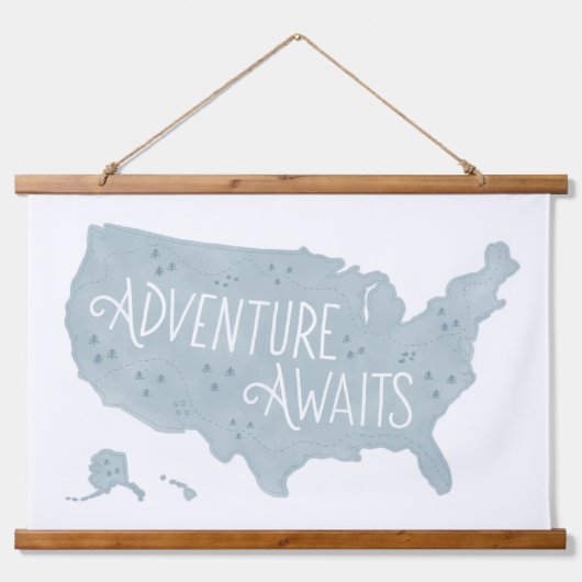 Tapisserie Suspendue Blue Adventure Attend US Map Kids Room Decor (Devant)