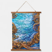 Tapisserie Suspendue Blue and Gold Ocean Ripple Waves Art Abstrait (Recto)