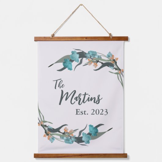 Tapisserie Suspendue Blue Floral Custom Family Date d'établissement (Recto)