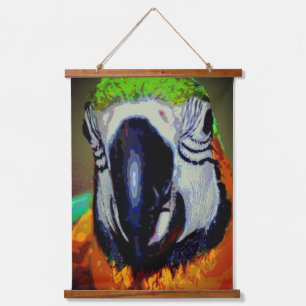 Tapisserie Suspendue Blue Gold Macaw Parrot Face Art Abstrait