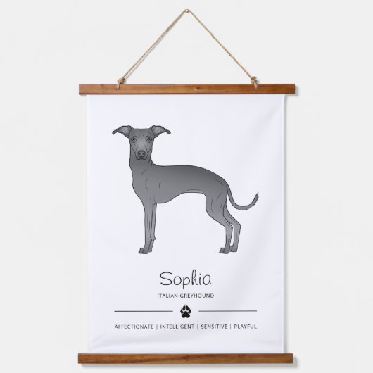 Tapisserie Suspendue Blue Italian Greyhound Avec Texte Paw Et Personnal (Recto)