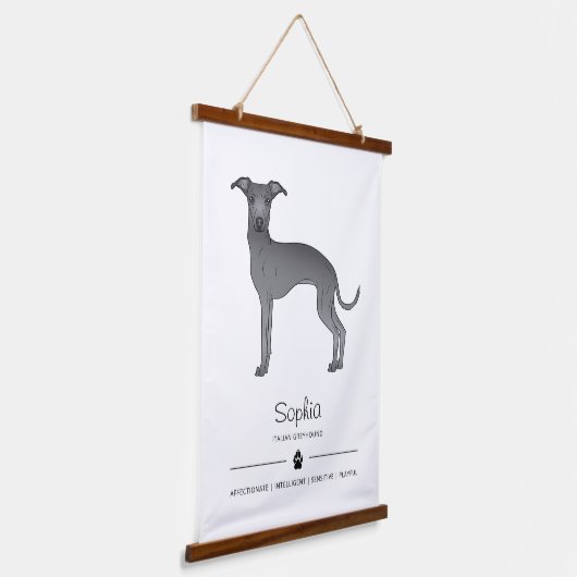 Tapisserie Suspendue Blue Italian Greyhound Avec Texte Paw Et Personnal (Angulaire)
