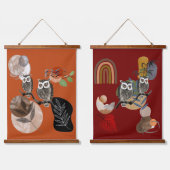 Tapisserie Suspendue Boho Bohemian Art Moderne Chouettes Nature Oiseaux (Double)