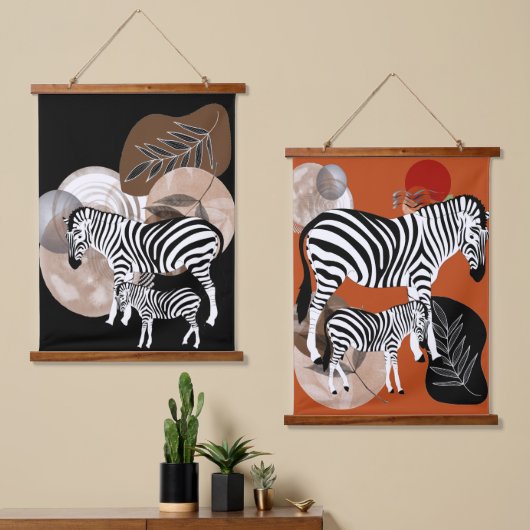 Tapisserie Suspendue Boho Bohemian Wall Art Zebra Canvas Mère Enfant (Asymétrique)