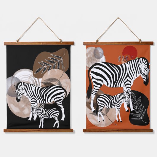 Tapisserie Suspendue Boho Bohemian Wall Art Zebra Canvas Mère Enfant (Double)