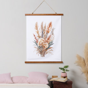Tapisserie Suspendue Boho Botanique Floral Pampas Grass Couleurs neutre