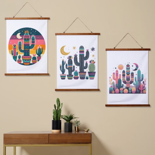 Tapisserie Suspendue Boho Cactus (Asymétrique)