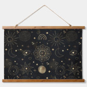 Tapisserie Suspendue Boho Gold Space doodles Black Design (Devant)