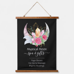 Tapisserie Suspendue Boho Moon Cristaux Plumes Fleurs 