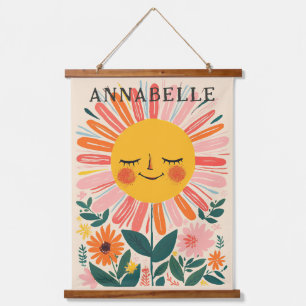 Tapisserie Suspendue Boho Tournesols Illustration Florale Prénom