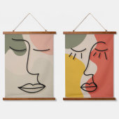 Tapisserie Suspendue Boho Visage facial Abstrait Tons Mutés (Double)