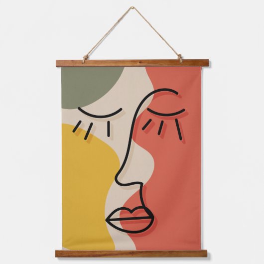 Tapisserie Suspendue Boho Visage facial Abstrait Tons Mutés (Recto 2)