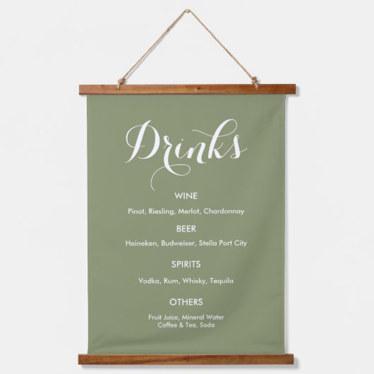 Tapisserie Suspendue Boissons Menu Mariage Sage Vert Blanc (Recto)
