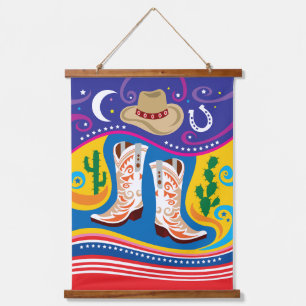 Tapisserie Suspendue Bottes de cowboy et étoiles du désert