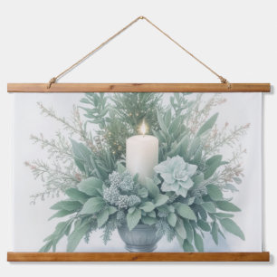 Tapisserie Suspendue Bougie de Noël aux tons verts doux