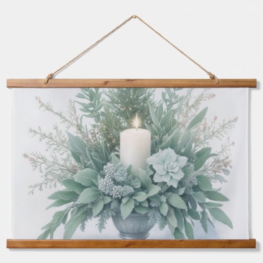 Tapisserie Suspendue Bougie de Noël aux tons verts doux (Devant)