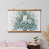 Tapisserie Suspendue Bougie de Noël aux tons verts doux (Chambre à coucher)