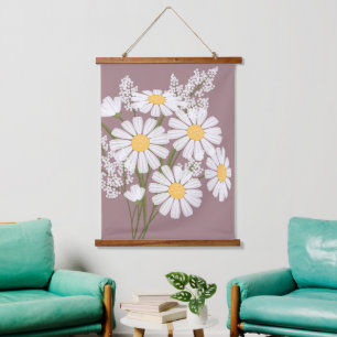 Tapisserie Suspendue Bouquet de fleurs de marguerite blanche sur Rosy B