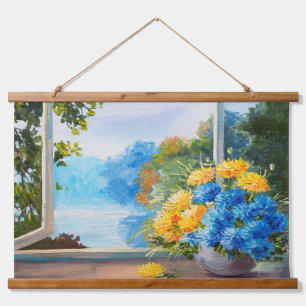 Tapisserie Suspendue Bouquet de fleurs printanières sur l'appui de fenê