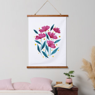 Tapisserie Suspendue Bouquet floral mignon - magenta et turquoise