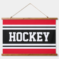 Bright Red Bold Black White Stripes HOCKEY Texte