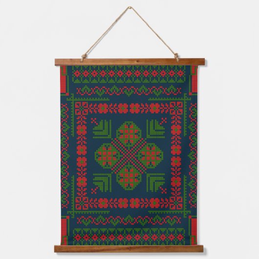 Tapisserie Suspendue Broderie palestinienne Tatreez rouge vert 5 Motif (Recto)