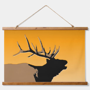 Tapisserie Suspendue Brouillonnant Bull Elk au coucher du soleil Art or